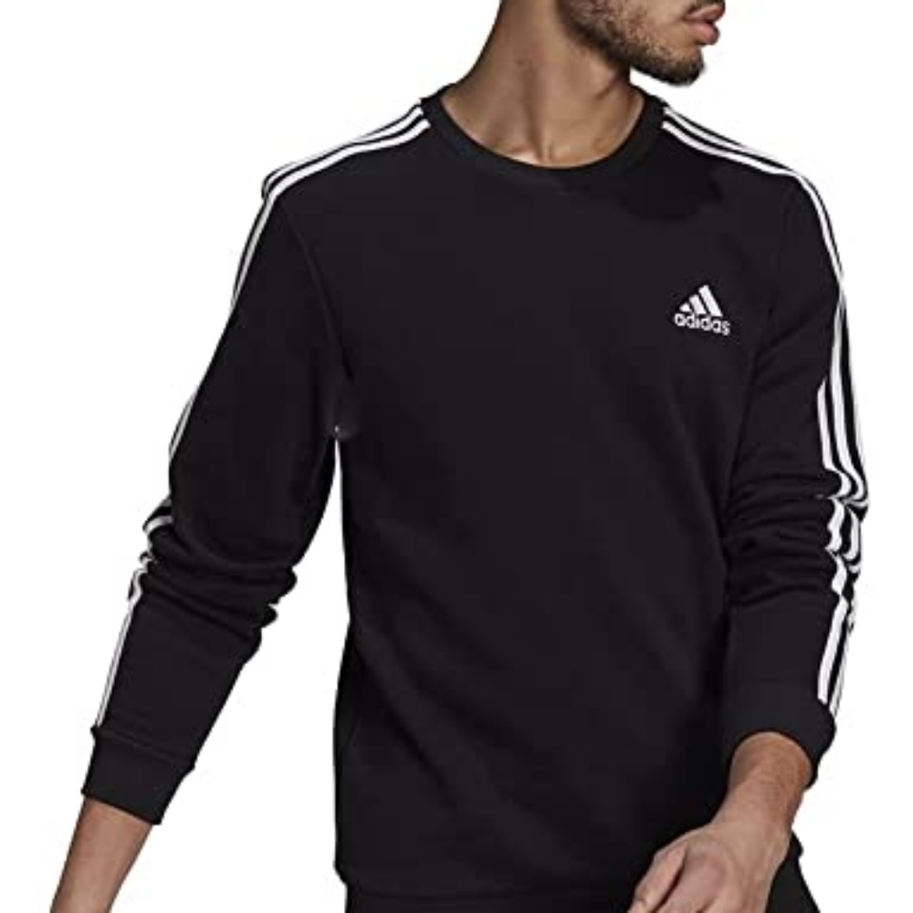 ADIDAS CREWNECK SWEATSHIRT 3 Stripe Black White Men's Size Med NWT - Picture 3 of 7